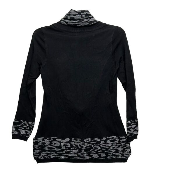 Birch NY Sweater Black Metallic Silver Animal Print Pull Over + Scarf-Size Small - Picture 6 of 7